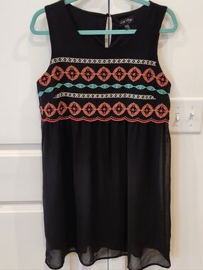 Love Reign Black Sleeveless Dress with Coral and Teal Embroidery